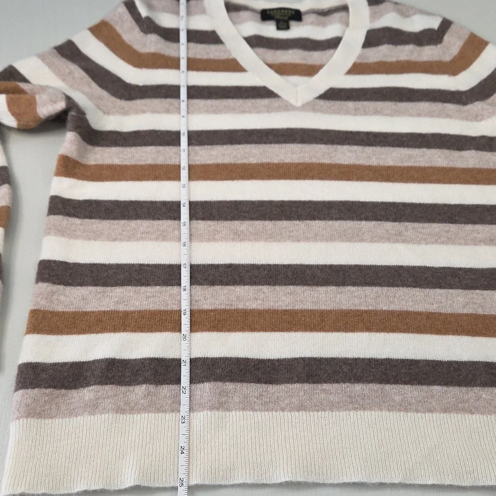 Charter Club Striped Cashmere V-Neck Sweater